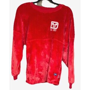 Walt Disney World logo Mickey Icon Plush Fluffy Fleece Red Spirit Jersey XS
